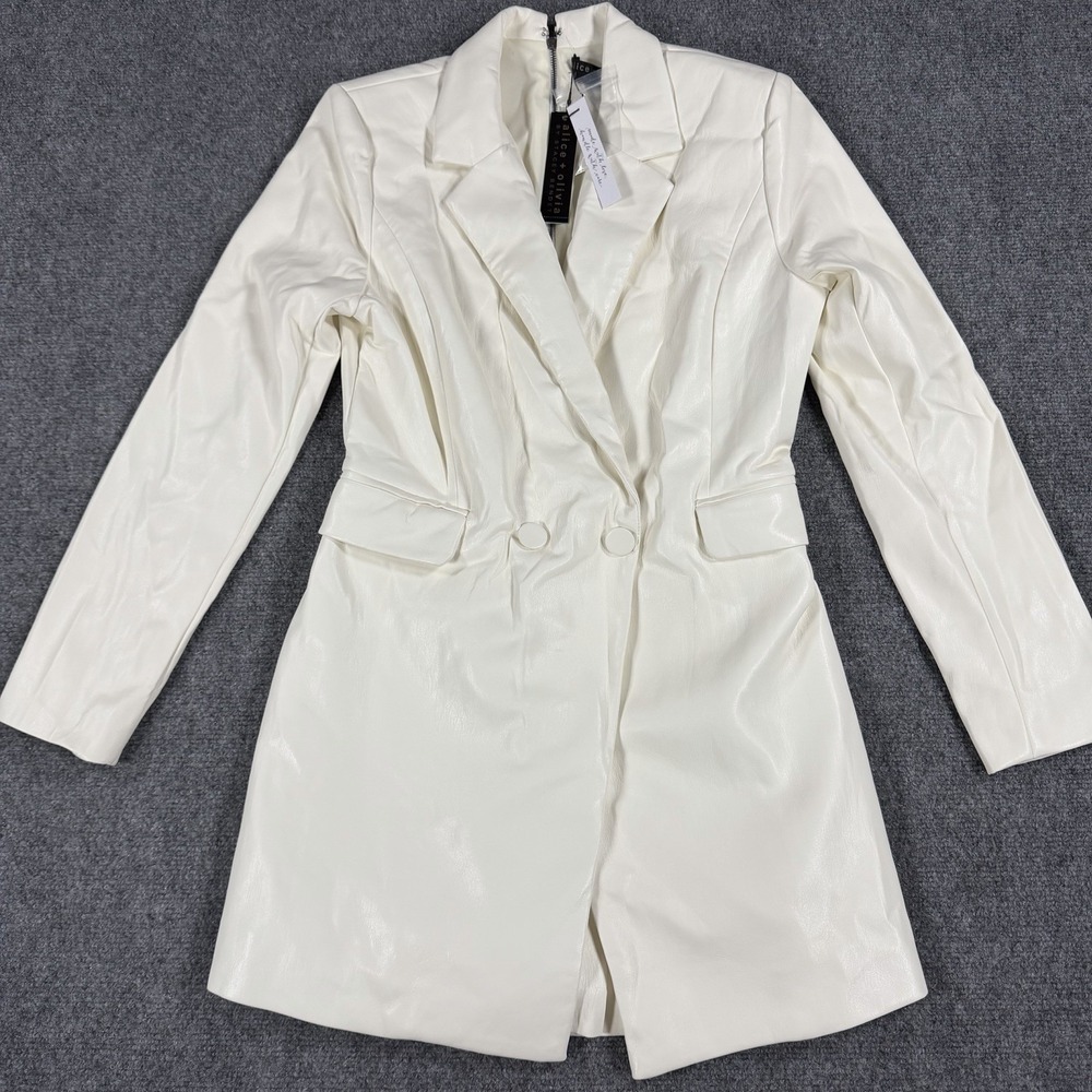 Alice + Olivia Kyrie Blazer Tuxedo Romper Skort Womens 8 Ecru Faux Leather NEW
